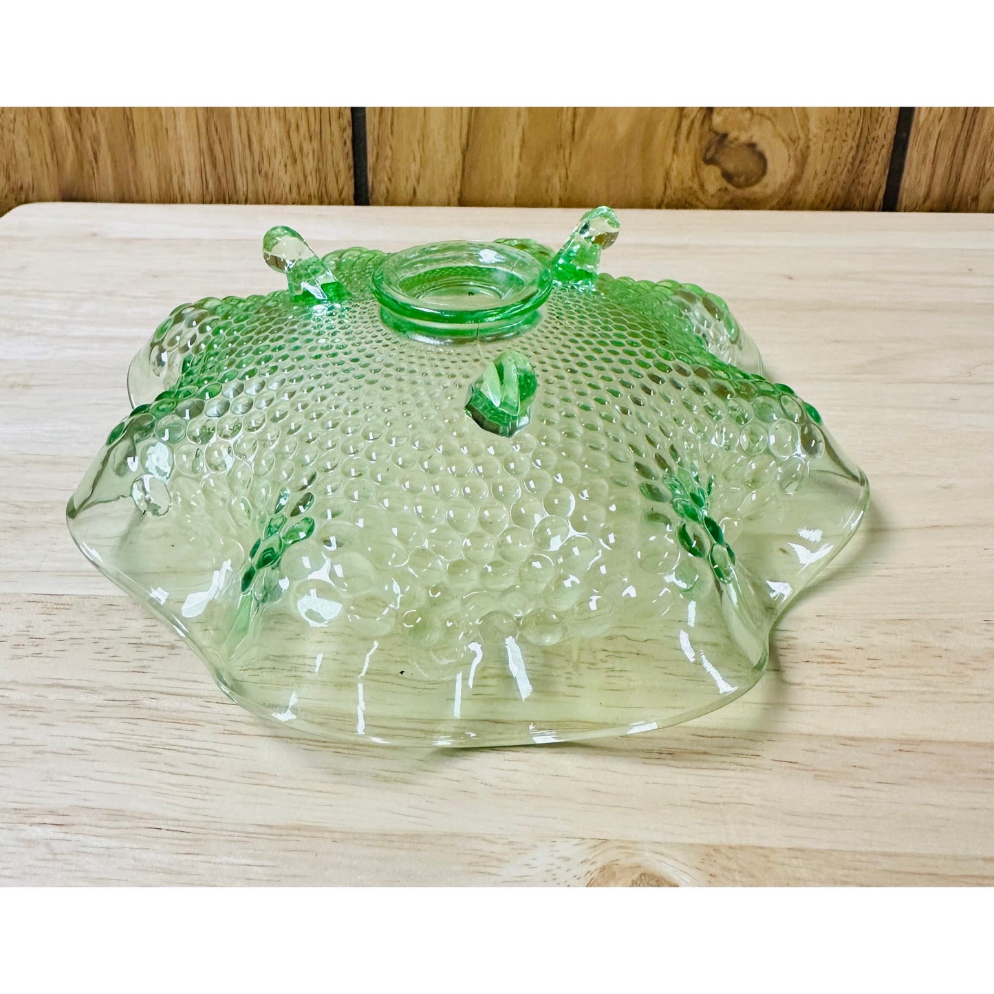 1932 Green by Fenton ruffled edge Hobnail Uranuim glass candy/trinket dish