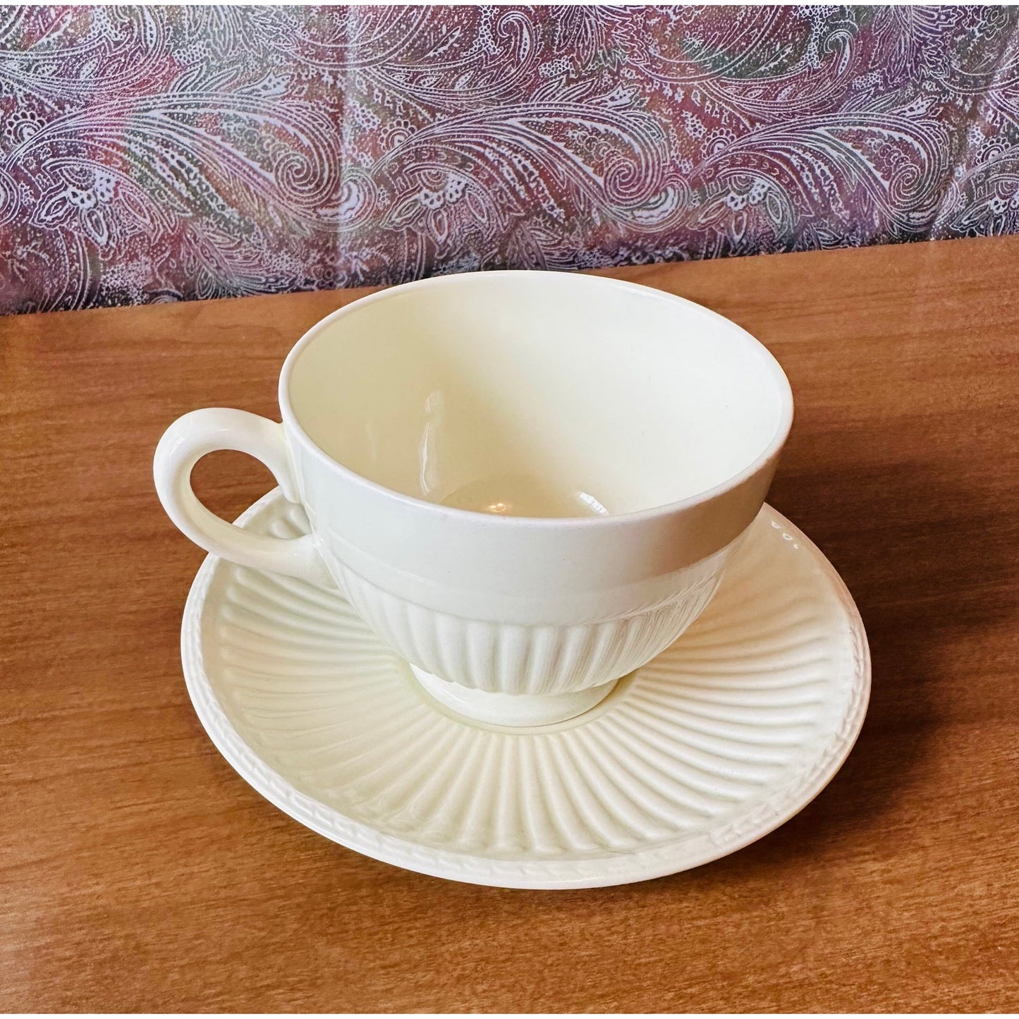 Vintage wedge wood Edme footed cup and saucer 5 5/8”saucer 2 1/2”footed cup