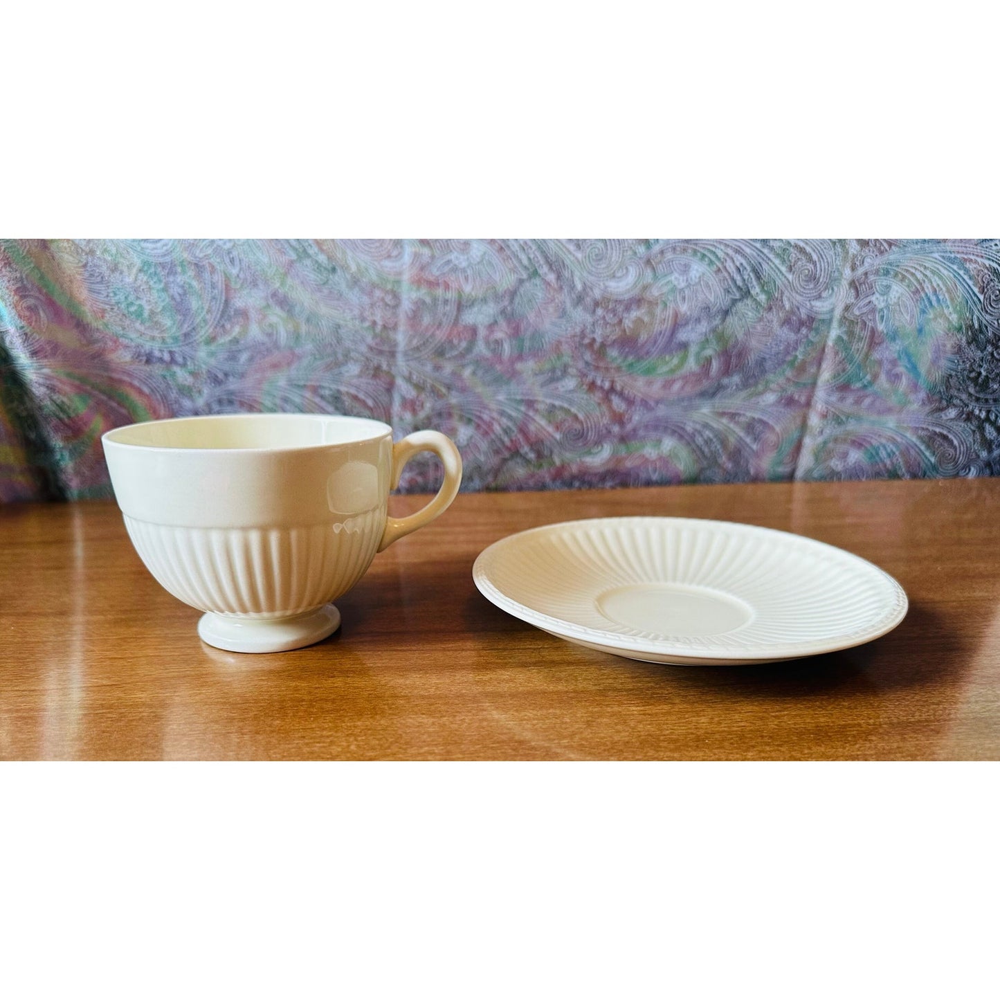 Vintage wedge wood Edme footed cup and saucer 5 5/8”saucer 2 1/2”footed cup