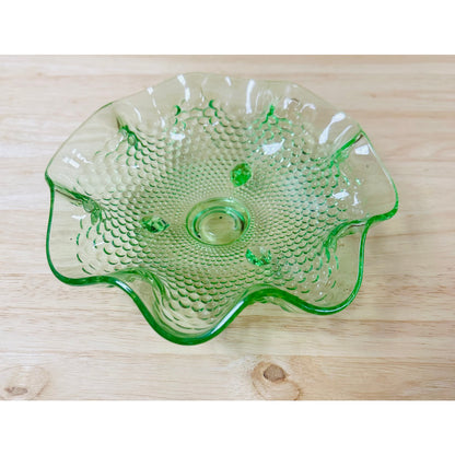 1932 Green by Fenton ruffled edge Hobnail Uranuim glass candy/trinket dish