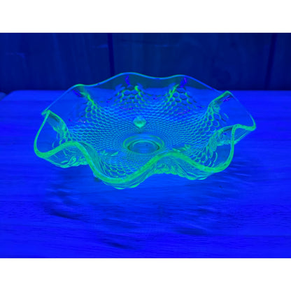 1932 Green by Fenton ruffled edge Hobnail Uranuim glass candy/trinket dish