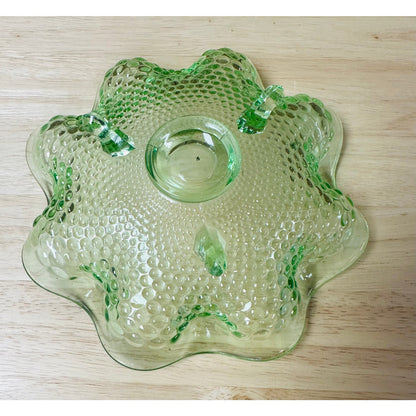 1932 Green by Fenton ruffled edge Hobnail Uranuim glass candy/trinket dish