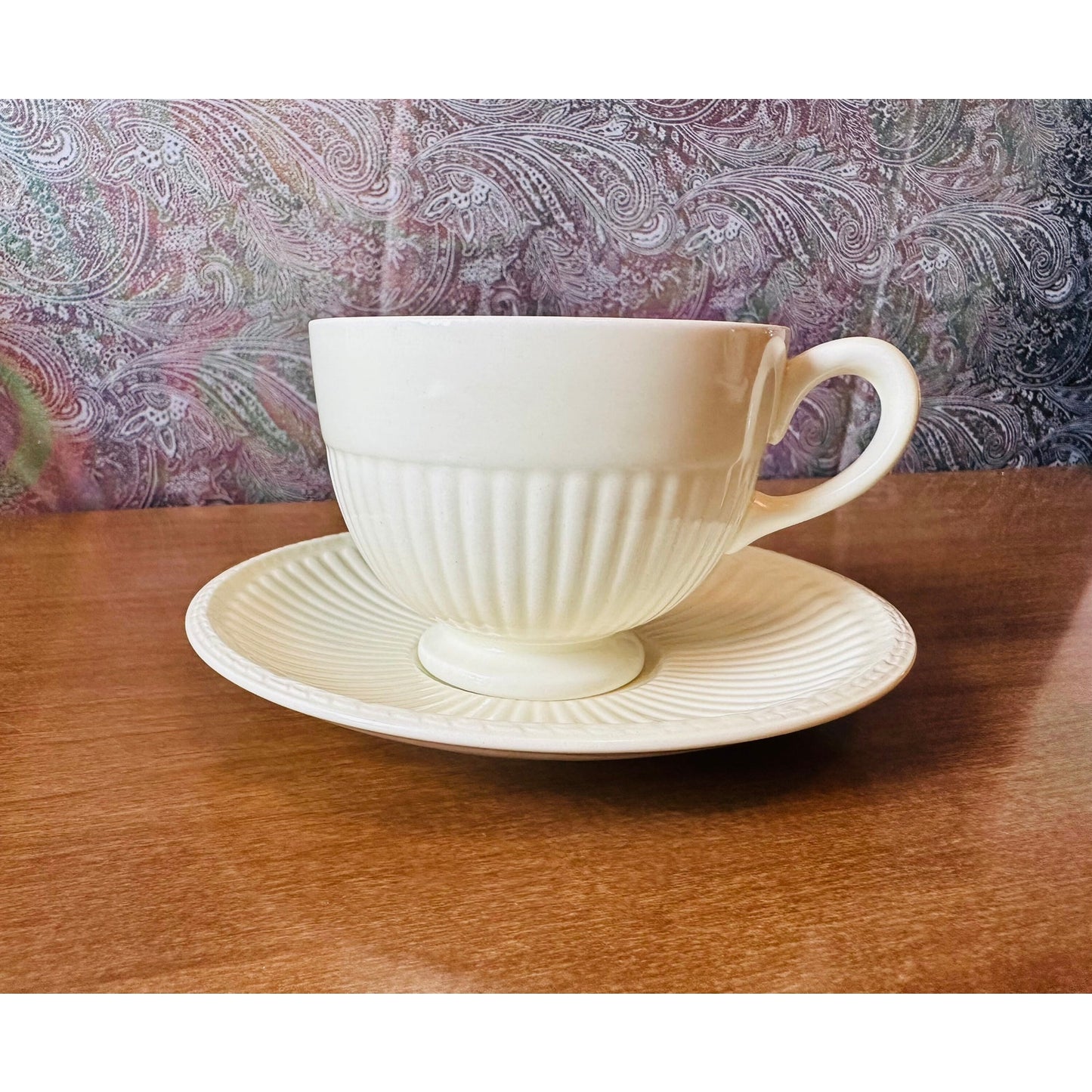 Vintage wedge wood Edme footed cup and saucer 5 5/8”saucer 2 1/2”footed cup