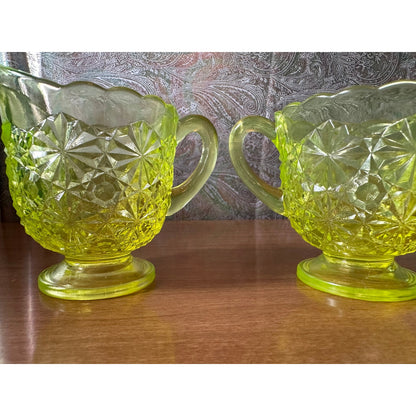 Vintage Vaseline daisy and buttons open sugar and creamer set by Degenhart glass co